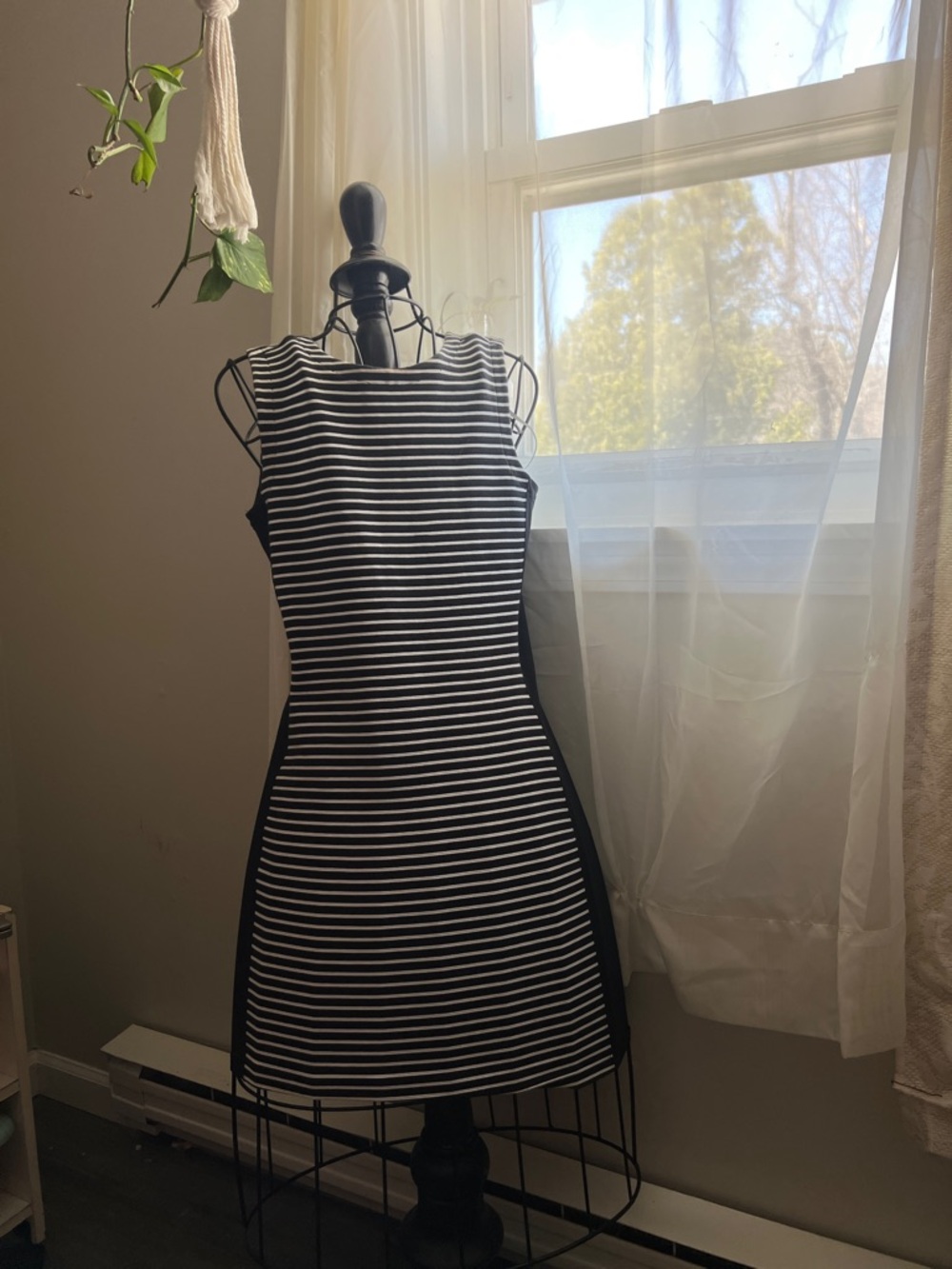 Athleta Black and White Striped Sleeveless Mini Dress